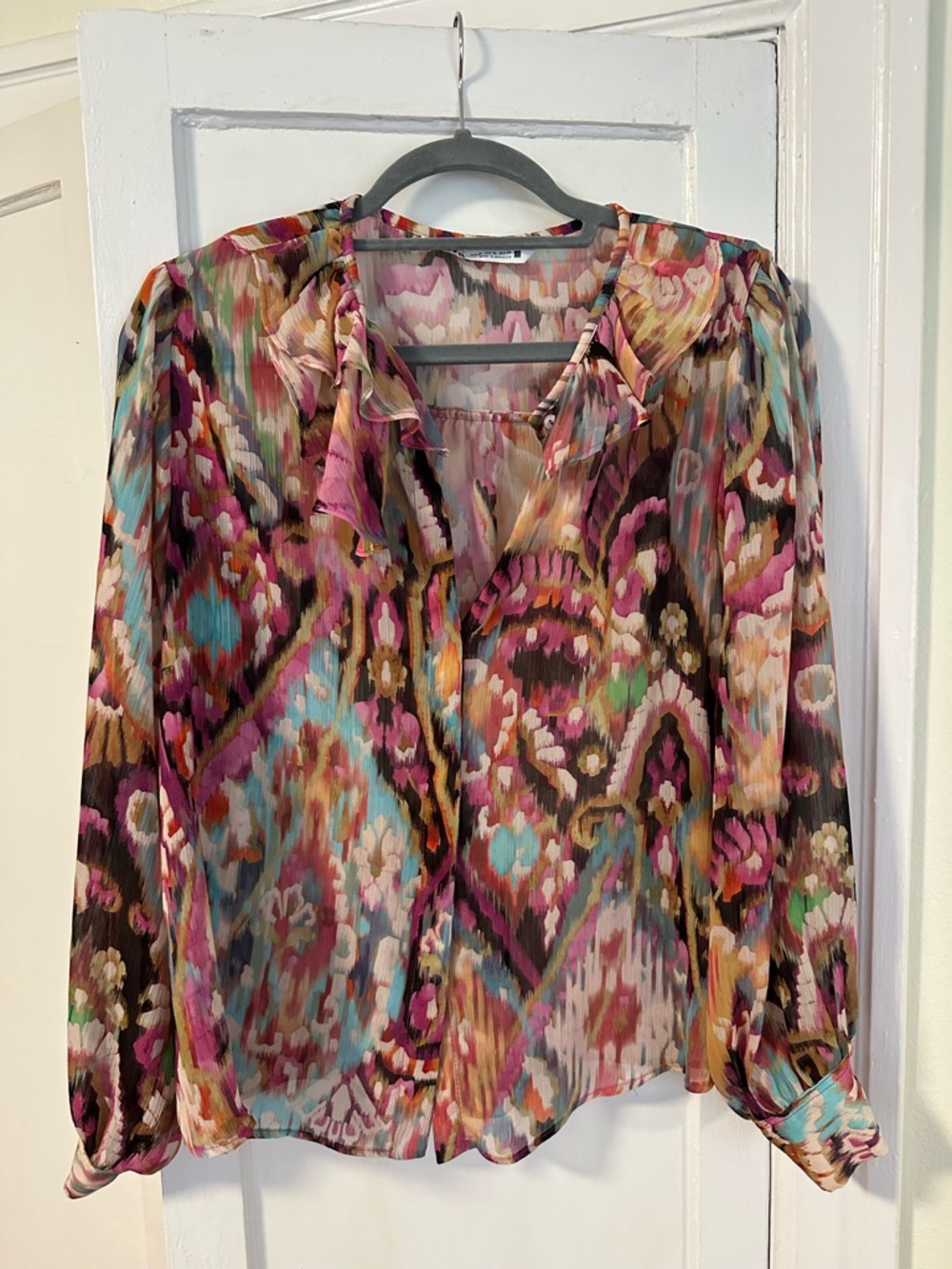 Zara Multicolor Print Sheer Blouse